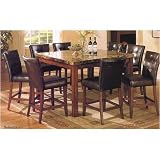 7 pc marble top counter height dining table set with walnut finish wood frame