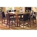 7 pc marble top counter height dining table set with walnut finish wood frame