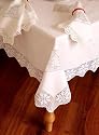 White Cotton Christmas Tree with Handmade Crochet Lace Table Cloth / 72x108" Oblong