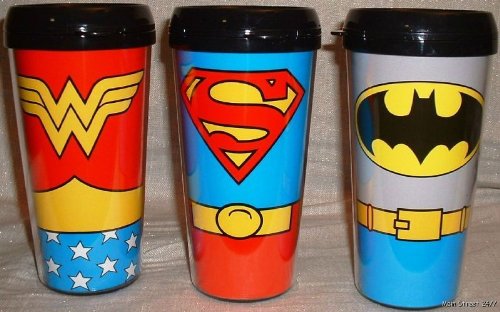  BATMAN,SUPERMAN,WONDER WOMAN (Set of 3) 16oz Travel MUG