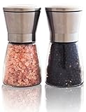Moments Kitchenware - Stainless Steel Salt and Pepper Grinder Mill Set - Glass Body | Adjustable Ceramic Rotor | Ideal Salt Mill for Pink Himalayan Salt and Peppercorn | Best Kitchen Tool