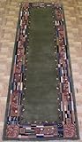 IMAGE OF 38205 - Rug Depot Contemporary Hall Runner - 2'6 x 8 - Olive Green Background - Hand-Tufted of 100% Wool