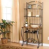 IMAGE OF 27.25 x 16 x 68 Pewter Bakers Rack w/Wine Rack
