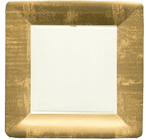 Caspari Entertaining Square Dinner Plates, Gold Leaf/Ivory, 8-Pack