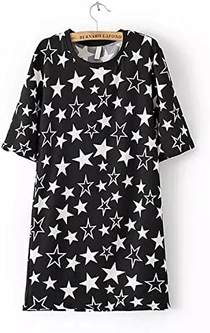 XianShiYa Women's Casual Short Sleeve Pentagram Pattern Round Neck Black Dress