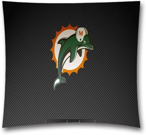 NFL Throw Pillow Cushion Covers, Miami Dolphins Square Decorative Throw Pillowcases, Pure Cotton, Bedding, Sofa, Couch, Size: 18x18 inches (45x45 cm) Ball Game Theme 2359