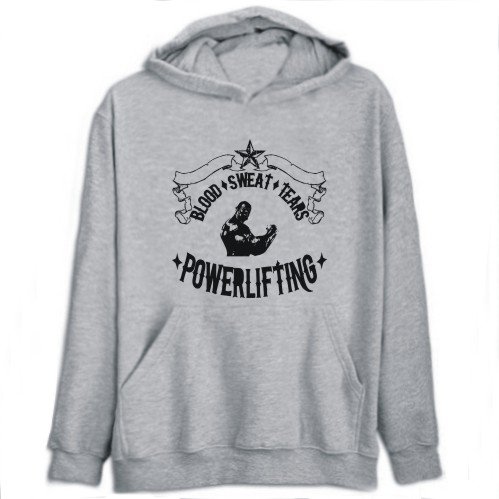 Hoodie Mens Heather Gray  BLOOD / SWEAT / TEARS ... Powerlifting  Sports