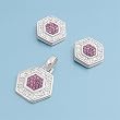Sterling Silver Pendant and Earrings Set - Amethyst CZ