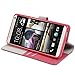 Fosmon CADDY-SEMI Leather Wallet Flip Cover Case for HTC One Max T6 (Hot Pink)