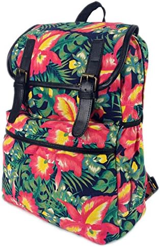 Createbag Women Girls Vogue Floral Buckle Backpack Junior Travel School Bag Red