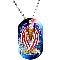 US American Flag Wing Eagle Dog Tag Necklace
