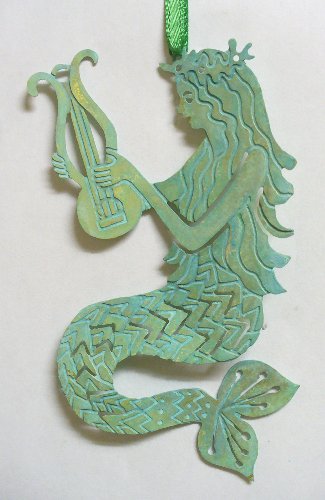 Mermaid Original Brass Ornament with Patina Finish for Holidays and all Season Room Decoration Handmade in USA