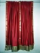 2 Art Silk Sari Curtains Gloden Green Border Blood Red 84"