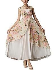 Floral Print Chiffon Sleeveless Vintage  Dress