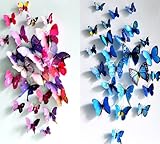 部屋に蝶々飛んでる！ 超かわいい 大きな 壁紙 立体 3D  ウォールステッカー 24匹 ピンク＆青  【マイホット】