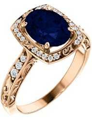 18K Rose Gold 9.00x7.00mm Oval Cut Chatham Created Sapphire and Diamond Ring -- LIFETIME WARRANTY