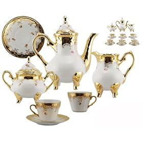 Click here to buy Porcelain Tea Set Gold Filligree On White Porcelain 17 Pcs. by Porcelain China Tea Sets.