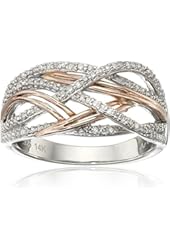 Sterling Silver and 14k Rose Gold Interwoven Diamond (.15cttw, I-J Color, I2-I3 Clarity) Ring, Size 7