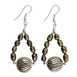 Handmade Olive Pearl Dangle Earrings With Etched Silver Beads