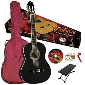 Valencia VG-CG1BK Classical Guitar, High Gloss Black Finish by