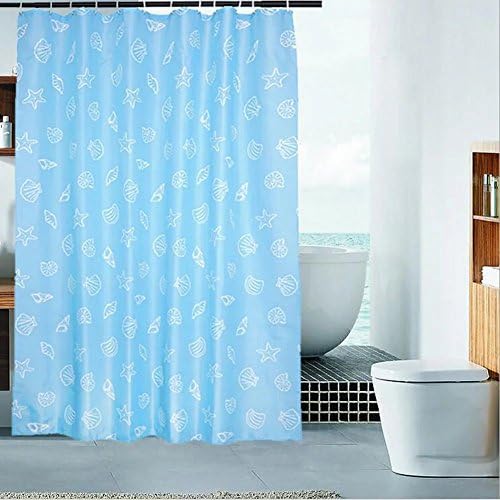 HMMF Decorative PEVA Mildew Free Water Repellant Shower Curtain Comes With Hooks Blue Colors Starfish and Shell Print Size 59X70 Inch
