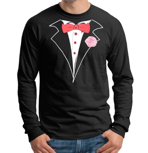 Cheap Gildan Mens Black Long Sleeve Tuxedo T-Shirt with Red Tie