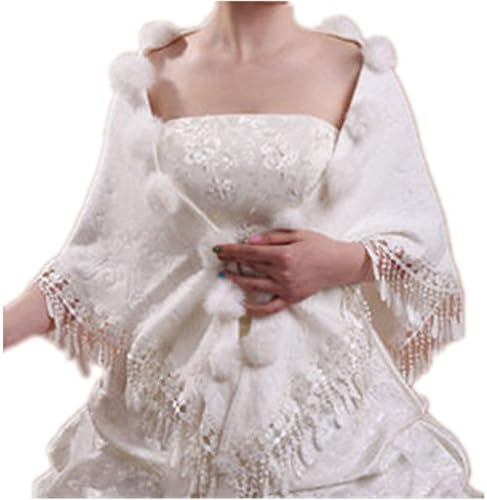 QLPJ Womens Fashion Tassels Wedding Dress Wrap Bridal Formal Dress Shawl White