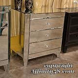 Bethel International Mirrored Contemporary Cut-Corner 3 Drawer Bedside Table Nightstand - Small