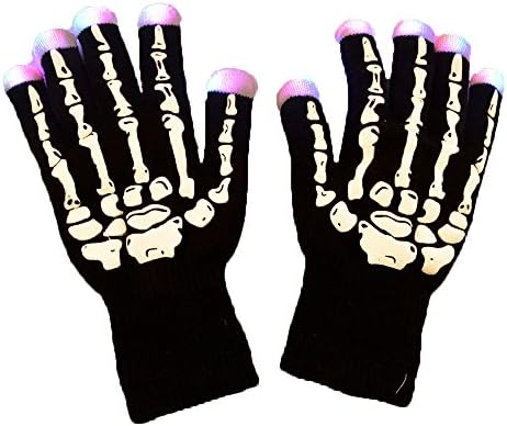 Christmas Costumes Gloves Clubwear Party LED Light 7 Colors Black Skeleton Gloves
