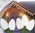 Set Of 25 Ceramic White C9 Christmas Lights Green Wire 25'