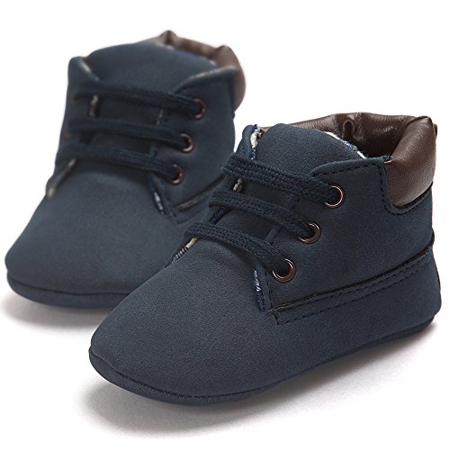 Voberry® Toddler Baby Boy's Leather Sneaker Shoes Lace up Snow Boots Warm (0~6Month, Dark Blue)