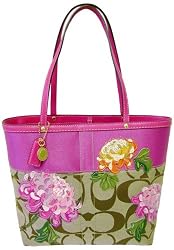 Coach Signature Pink Stripe Floral Tote