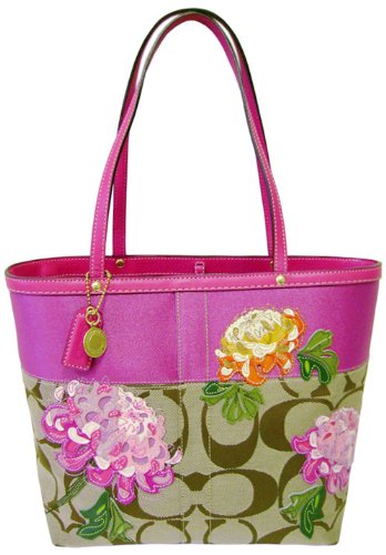 Coach Signature Pink Stripe Floral Tote