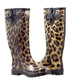 Women's Leopard Design Flat Wellies Rubber Rain & Snow Boots RainBoots
