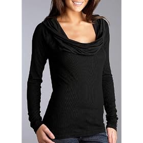 Three Dots Long Sleeve Draped Collar Top Daywear by Three Dots