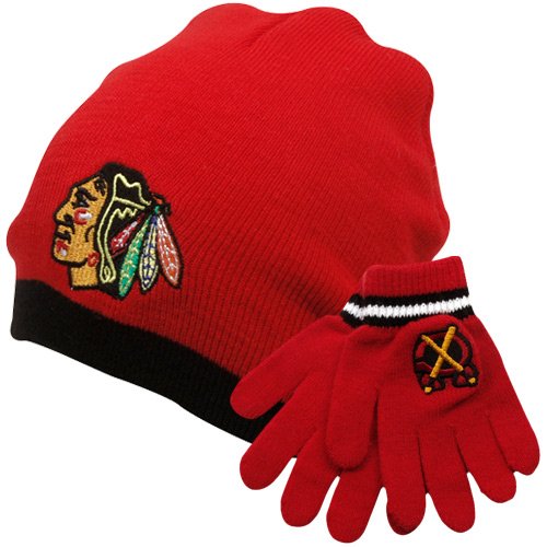 Reebok Chicago Blackhawks Toddler Beanie & Gloves Set - Red