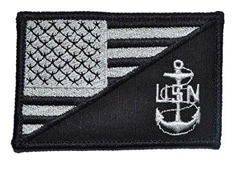 USA Flag / U.S. Navy Anchor 2.25x3.5 Military Patch / Morale Patch - Black