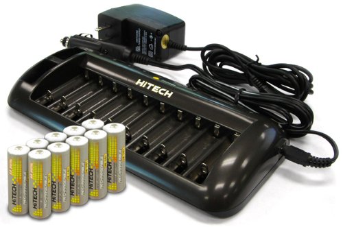 Hitech - Intelligent AA/AAA Charger With 10 AA 2500mAh Ni-Mh Batteries For EyeClops Night Vision Infrared Stealth Goggles