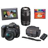 Sony Alpha DSLRA300K 10.2MP Digital SLR Camera w/ DT 18-70mm f/3.5-5.6 Zoom Lens w/ Sony 75-300mm f/4.5-5.6 Compact Super Telephoto Zoom Lens + Sony ACC-AMFM11 Accessory Kit (Includes NP-FM500H Rechargeable Battery Pack and LCS-SC11 Case) + Impact 7-INCG TFT LCD Digital Photo Frame (7)" + 4GB Transcend Compact Flash Memory Card + Two (2) 55mm UV Filter