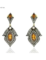 18kt Yellow Gold Diamond Pave Citrine New Year Drop Earrings Silver Jewelry
