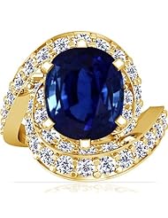 14K Yellow Gold Oval Cut Blue Sapphire Ring With Sidestones