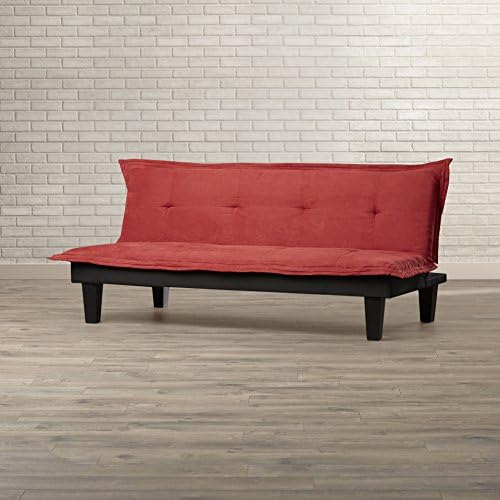 Contemporary Futon Frame Mattress - Modern Convertible Sofa Bed Chair Furniture Set - Home Living Room Bedroom Sleeper Lounger (Red)