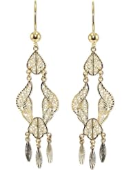 14k Yellow Gold, Fancy Filigree Chandelier Earring with Sparkly Diacut