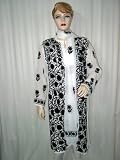 Womens White Black Embroidery Georgette Kurti Dress Tunic Top XXL with Scarf