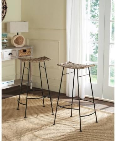 Safavieh Atara 30" Rattan Barstool, Grey, Set of 2