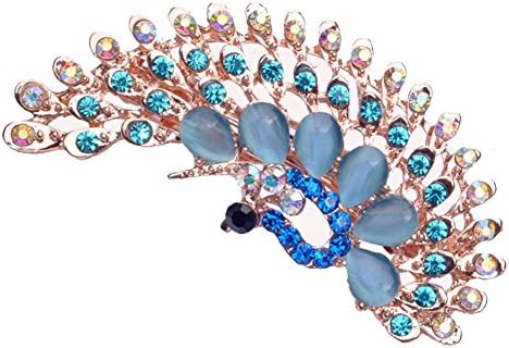 Dongshop(TM) Studded Diamond Peacock Mountain Spring Clip Hairpin Manually Sweet High-end Crystal Ornaments