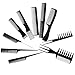 Hairdressers Set with 10 Hair Styling Combs, 12 Black Clasps and 12 Black and White Butterfly Clamps Grips