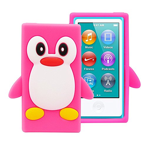 FiveBox 3d Penguin Soft Silicone Rubber Skin Case Cover for Apple iPod Nano 7th Generation - Hot Pink
