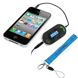 GTMax 3.5mm LED FM Radio Transmitter with Auto-Scan Car Kit + BlueMall Wrist Strap Lanyard for Sansa Fuze, Fuze Plus , Clip, Clip Plus , Clip Zip, View, iPod Touch Nano All Gen MP3 Player