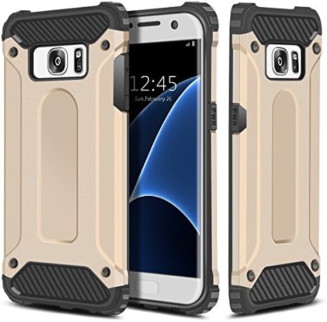 Galaxy S7 EDGE Case,Wholesco Rugged Hybrid Dual Layer Armor Protective Back Case Shockproof Cover for Samsung Galaxy S7 - Heavy Duty - Slim Hard Shell Potection - Impact Resistant Bumper (Gold)